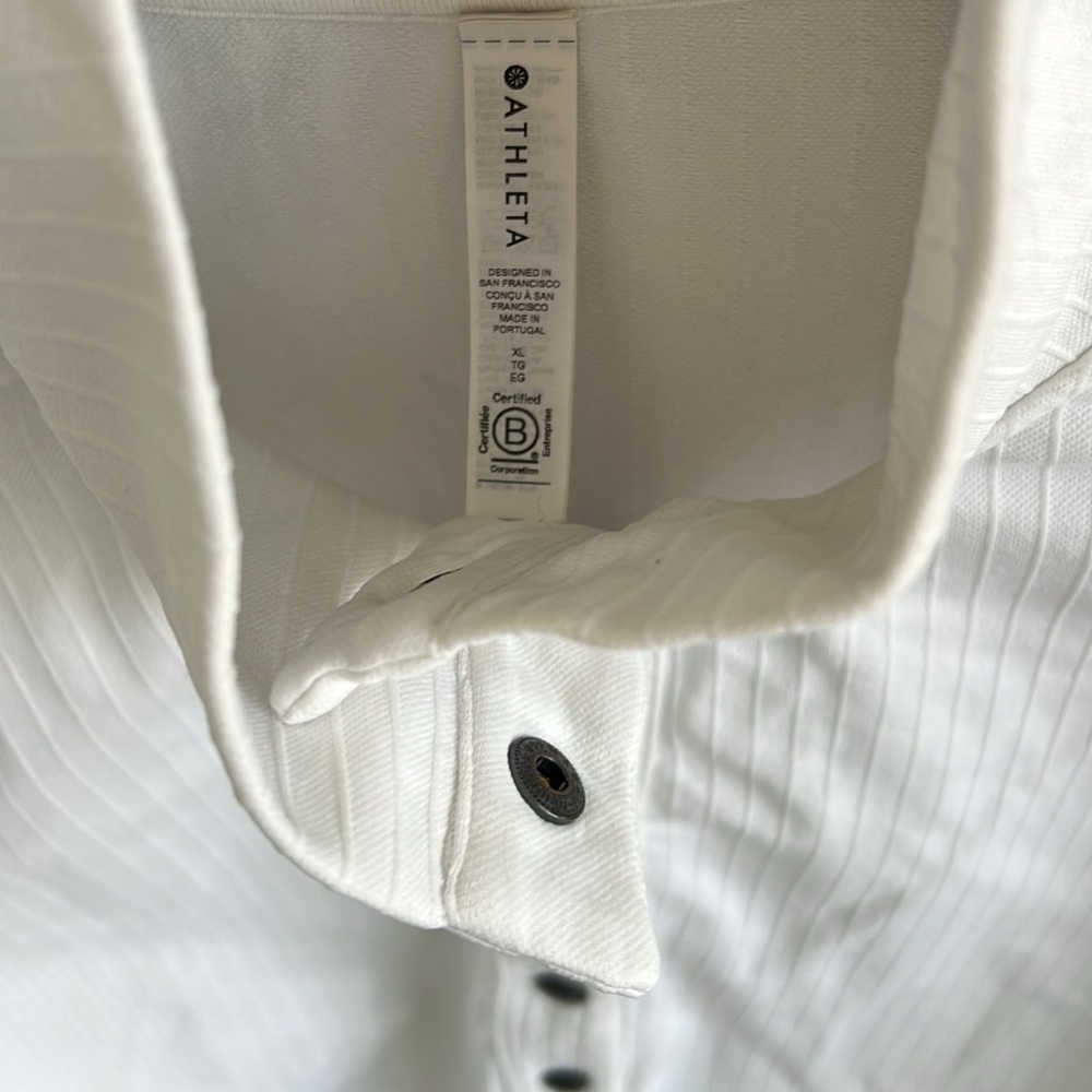 Athleta Button Down Pullover. White With Black Bu… - image 2